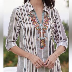 Soft Surroundings Aruba Boho Embroidery Cotton Blouse Size Small